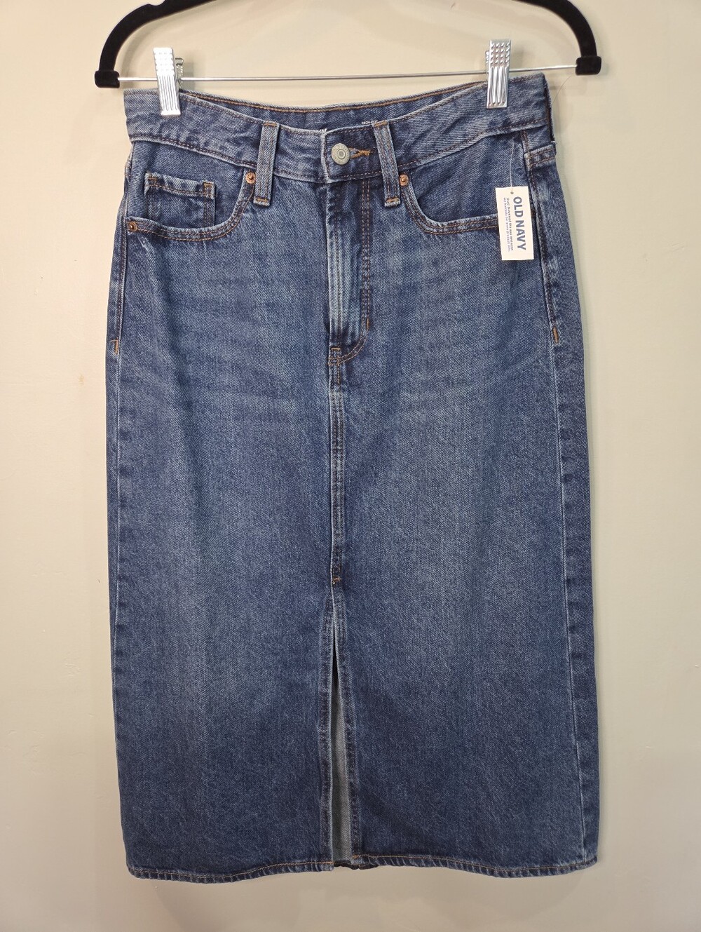Old Navy Denim Jean Midi Skirt Size 4 High Rise Secret-Smooth Pockets
